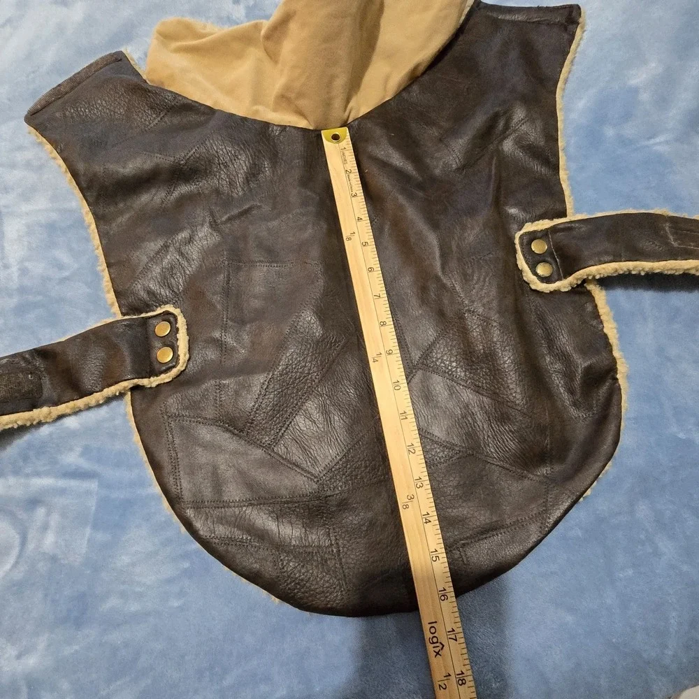 Brown Bomber Dog Jacket‎ Size Medium Faux Leather Sherpa Lined Coat Walk Winter